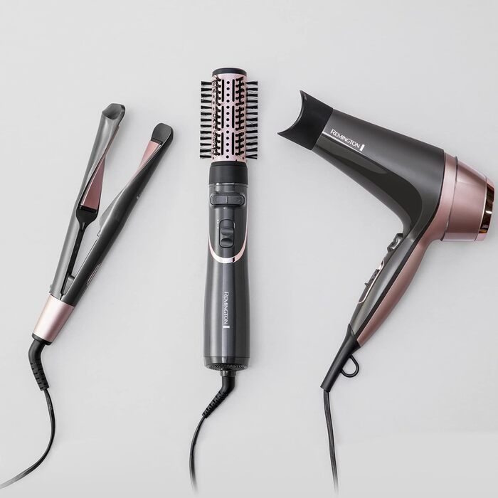 Фен для волосся Remington Curl-Straight з іонізацією (2200 Вт, 3 насадки конічна, для локонів та дифузор, кругла щітка 45 мм, затискачі, 3 рівні температури та 2 рівні обдуву) D5707, чорний