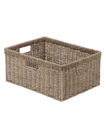 Кошик для зберігання StorageWorks Jumbo Woven з гіацинтової морської трави, надзвичайно великий кошик для зберігання, кошик-поличка для організації, кошик з натуральної морської трави, прямокутний кошик з подвійними ручками, 42 x 33 x 19 см, натуральний к