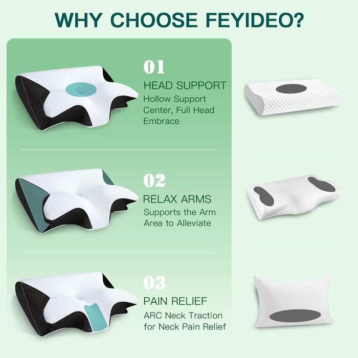 Подушка для шиї, подушка для голови, подушка з піни з ефектом пам&39яті, ергономічна подушка для підтримки шиї 2 в 1 для сну на спині, боці та животі, 60x40x12/14 см (чорна)