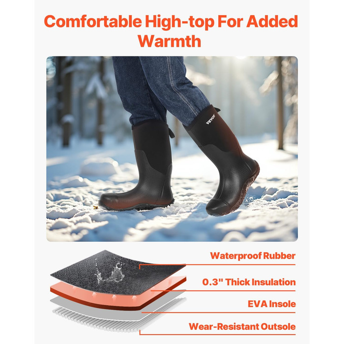 Чоловічі гумові чоботи VEVOR, чорні, розмір 45.5 EU