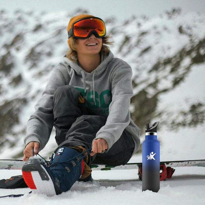 Пляшка для води HoneyHolly 750 мл без BPA з нержавіючої сталі, герметична двостінна ізольована пляшка з трубочкою, нержавіюча сталь 18/8, термос - морський зелений, світло-фіолетовий, темно-синій та чорний - 750 мл