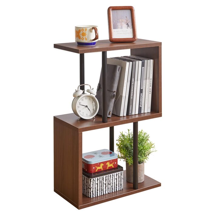 Подібний вузький журнальний столик, 3-ярусний журнальний столик з відкритими полицями, нековзні ніжки, сучасна тумбочка, журнальний столик для невеликих приміщень, вітальня, коричневий YD-ST003LW