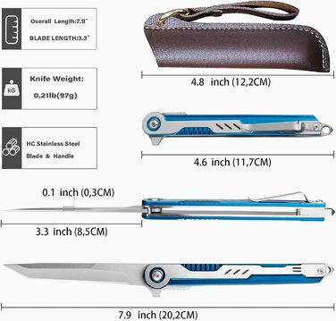 Одноручний ніж IKORES, складаний ніж зі шкіряним чохлом і кишеньковою кліпсою, одноручний ніж з лезом з нержавіючої сталі, для чол