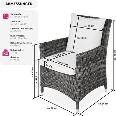 Садові стільці TECTAKE, комплект з 2 садових меблів з ротанга, до 120 кг з навантаженням, крісло з ротанга атмосферне для зимового саду, балкона, тераси, садового крісла з подушками для сидіння та спинки - сірий/білий