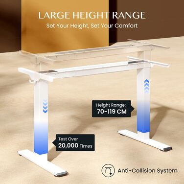 Каркас столу FLEXISPOT з регулюванням висоти, електричні ніжки столу з 2 двигунами, світлодіодним індикатором висоти та 4 функціями пам&39яті, включаючи 2 гачки та органайзер для кабелів, білий. Каркас столу E1 PRO нова версія, елегантний білий.