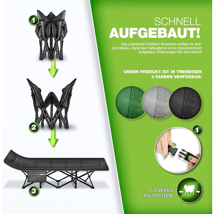 Складане кемпінгове ліжко tillvex з сумкою для перенесення, витримує до 200 кг Надзвичайно широке кемпінгове ліжко Ліжко для лову коропа для використання на вулиці та в приміщенні Складане гостьове ліжко для саду, кемпінгу, риболовлі, фестивалів, подороже