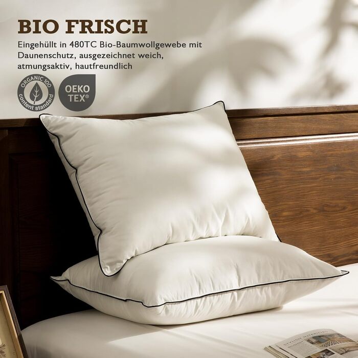 Пухова подушка BPC Down Pillow 40x80, 2 шт., розкішна серцевина з пера та пуху, оточена поліестером та 100 органічною бавовняною тканиною, м&39яка подушка для сну середнього розміру, подушка 40x80 см (2 шт.), біла