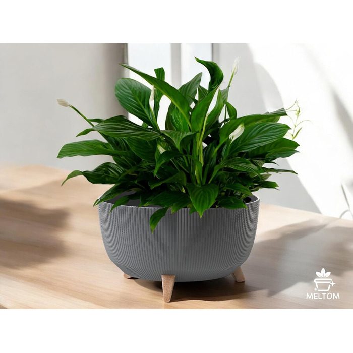 Квітковий горщик MELTOM з ніжками-вставкою, горщик для трав, еко-перероблений (антрацит, XL - 47 см) XL - 47 см антрацит