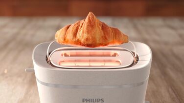 Тостер Philips Eco Conscious Edition - 2 слоти для тостів, 8 рівнів, насадка для булочки, функція розморожування, виготовлений з відпрацьованої кулінарної олії, шовковий білий матовий (HD2640/10)