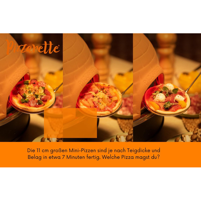 Піч для піци Emerio, PIZZARETTE оригінал, 1 теракотова глиняна витяжка ручної роботи, запатентована конструкція, для міні-піци, справжня сімейна розвага на 6 осіб, теракотовий помаранчевий / чорний, PO-115984