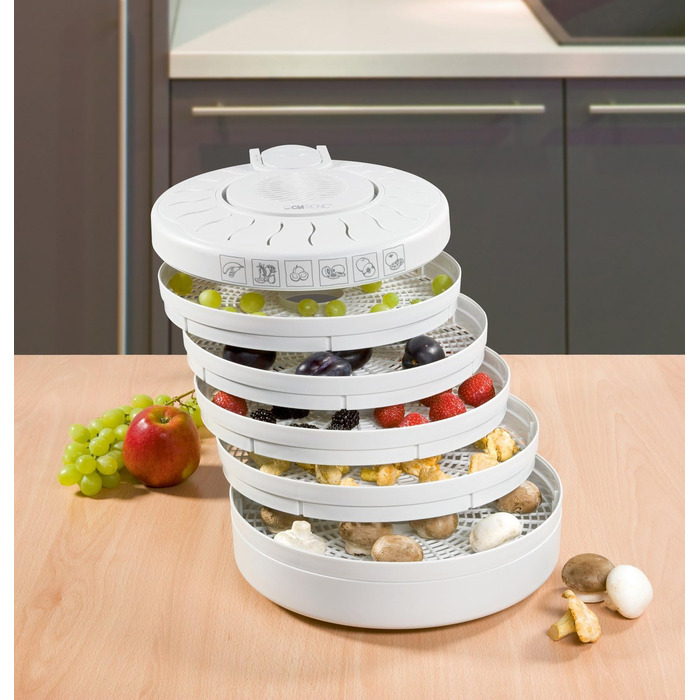 Дегідратор Clatronic DR 2751, 250 Вт із захистом від перегріву, сушить фрукти, овочі, зелень, м'ясо та багато іншого, змінне використання завдяки 5 рівням, які можна штабелювати, DR 2751 Single