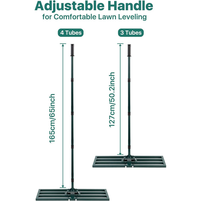 Вирівнювач газону Rasenrakel Міцний граблі для вирівнювання ґрунту, піску (76x25 см) з гаком для підвішування та регульованою ручкою для саду, городу, гольф-полів