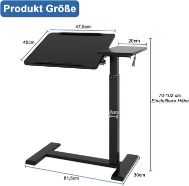 Стіл для ноутбука PUNCIA з регульованою висотою 70-100 см, обертова підставка для ноутбука з колесами, мобільний стоячий стіл над ліжком, ергономічний стіл для сидячого та стоячого використання, візок для презентацій, для ліжка, дивана, офісу, чорного кол