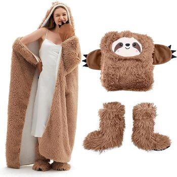 Ковдра-лінивець з рукавами та капцями - Подарунки для жінок, Затишна ковдра з рукавами, Подарунки для лінивців для жінок, найкращої подруги, сестри, дружини та матері на день народження, Різдво, Стиль 1