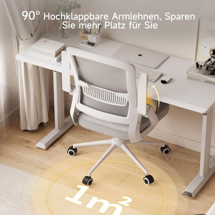 Офісний стілець naspaluro з відкидними підлокітниками, ергономічний стілець для столу, обертовий стілець із сітчастою оббивкою, поперекова підтримка, регулювання висоти, функція гойдання, м&39яка подушка сидіння, сірий, без підголівника