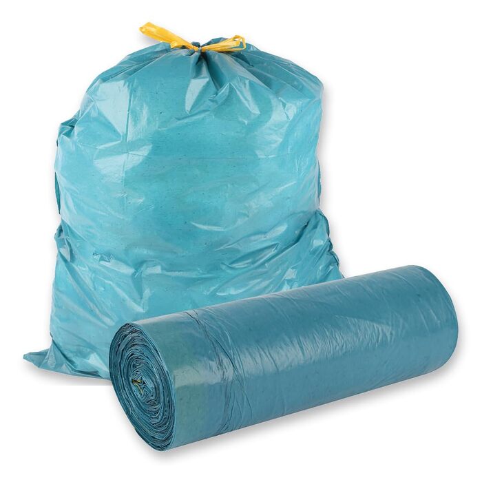 Сміттєві пакети Franz Mensch на 75 предметів, 120 л зі шнурком, LDPE, сині, стійкі до розриву, рулонні, для утилізації відходів, приблизно 45 мкм