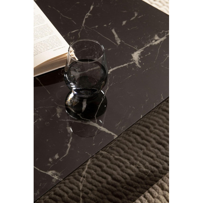 Кавовий столик FineBuy MONOBLOC, 60x60x35 см, високий глянець з мармуровим ефектом, кубоподібний стіл для вітальні, дизайнерський столик для дивана, кавовий столик для відпочинку, кубоподібний, чорний