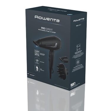 Фен для волосся Rowenta Pro Expert CV8825 швидка сушка, іонізація, легка вага, чорний/сріблястий