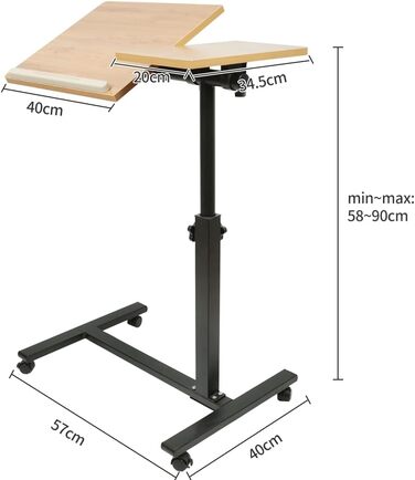 Підставка для ноутбука з регульованою висотою, дерев'яна, ергономічна. З коліщатками, поворотна, з антиковзким покриттям (Жовте дерево 60 x 34.5 x 90 см)