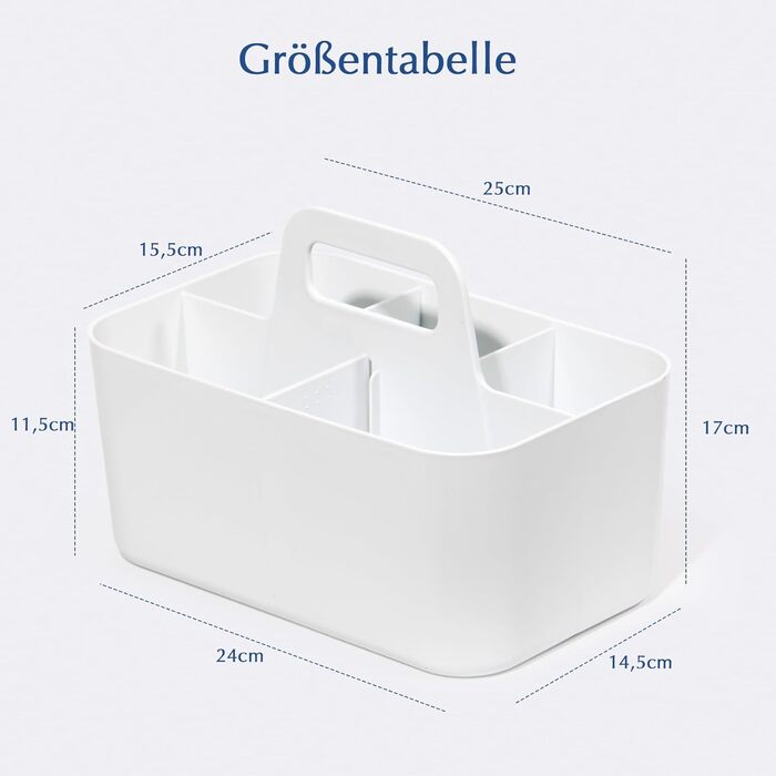 Кошик-органайзер з ручкою, 24x15x11 см, пластиковий кошик, кошик для прибирання, кошик для рукоділля, кошик для столу, місце для зберігання ручок, для ванної кімнати, для туалетного столика, для приладдя для рукоділля, для швейного приладдя (білий) Білий-
