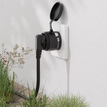 Бездротові розетки conecto з дистанційним керуванням назовні, 2300 Вт, 230 В, 1 х розетка з бездротовим пультом, зовнішній комплект, IP44, енергозбереження, радіус дії 30 м, чорний