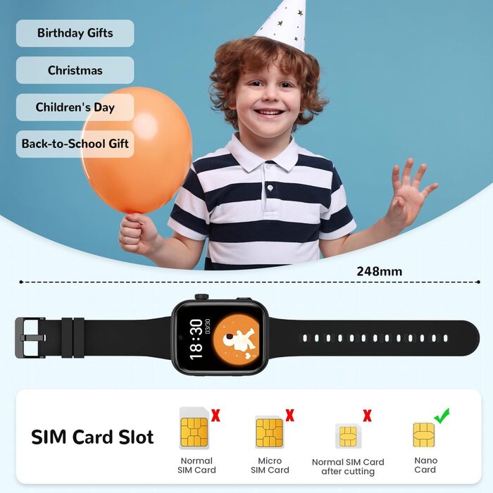 Новий смарт-годинник 2026 року для дітей з відеодзвінками та телефоном, дитячий годинник з голосовим чатом/WhatsApp/WiFi/SOS/SMS/GPS/шкільним режимом/крокоміром/будильником, смарт-годинник для дітей дівчаток/хлопчиків чорного кольору 4-14 років