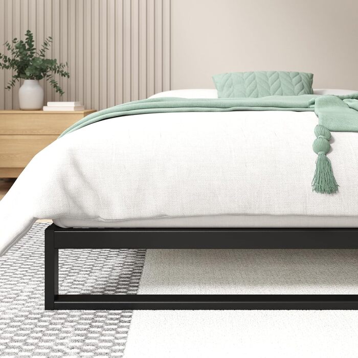 Ліжко Zinus Trisha каркас 140x200 см - 15 см низький профіль - металеве ліжко 140x200 з дерев&39яною рейковою основою - екологічно чиста упаковка та легке складання - чорний 140 x 200 см мінімалістичний