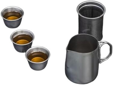Набір для чаю з нержавіючої сталі 304, портативний для кемпінгу, подорожей на природі чайник з фільтром та 4 чашки, з герметичним носиком, компактний дизайн