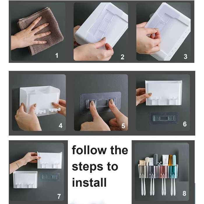 Тримач для зубних щіток, клейкий тримач для зубних щіток, підставка для зубної пасти з 4 чашками 8 відділень для зберігання насадок для зубних щіток