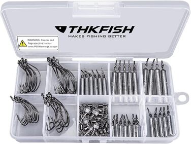 Набір рибальських снастей THKFISH Обважнювачі Рибальські грузила Рибальські обважнювачі для дроп-шоту Комплект рибальських обважнювачів Drop Shot Rig Crazy Offset Гачки Rolling Swivels Карабіни Набір рибальських снастей C-Fishing Tackle 103 предмети