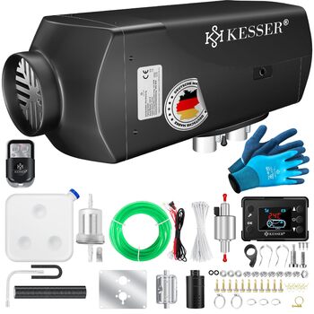 Дизельний обігрівач KESSER 8 кВт Дизельний обігрівач 12 В/24 В з таймером, РК-дисплеєм та пультом дистанційного керування Швидкий нагрів Повітряний обігрівач з глушником та термостатом (чорний, 8 кВт) Чорний 8 кВт