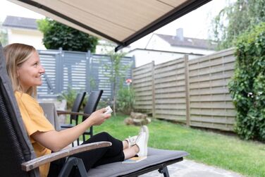 Преміальний радіокерований двигун для маркіз з акумулятором, 10 Н, макс. площа 12 м, легко дообладнається сонячною панеллю, вкл. блок живлення та настінне кріплення (одинарний), 20264