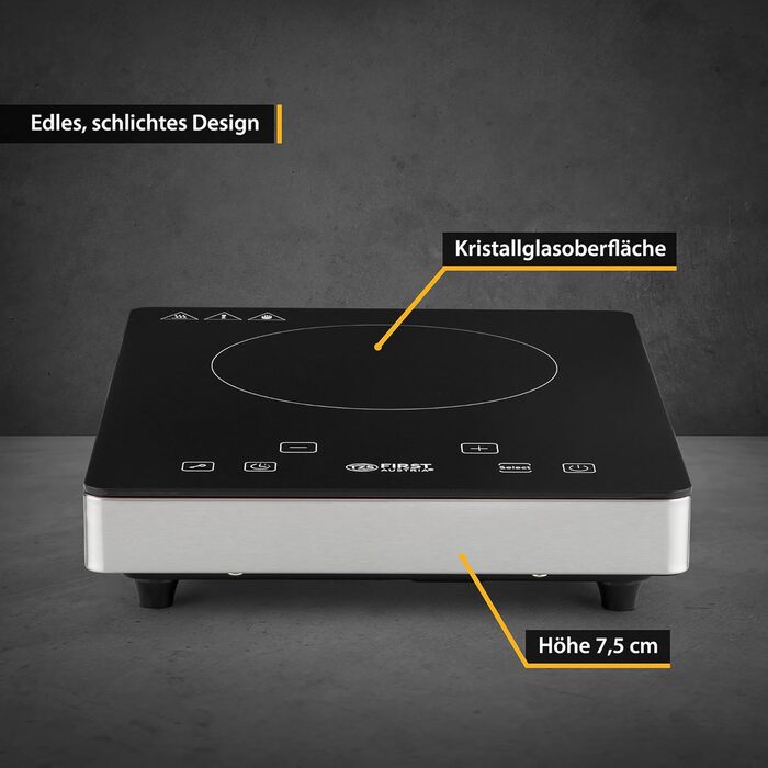 Вт 175мм Склокераміка Сенсорна панель керування мобільні Нержавіюча сталь одинарна цифровий, 2000