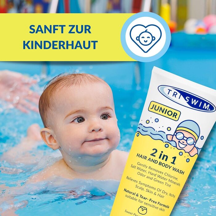 Дитячий шампунь та гель для душу після плавання, натуральний шампунь для волосся, що не сльозить, дбайливо видаляє хлор, запобігає свербінню, гель для душу усуває зелений відтінок - солодкий 200 мл (1 упаковка)