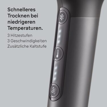 Фен Braun HD4.2 Premium легкий та потужний (2100 Вт) з технологією Super IONTEC, дифузором та насадкою для стайлінгу, 3 температури та 3 швидкості, для всіх типів волосся, чорно-сірий, BRHD425E