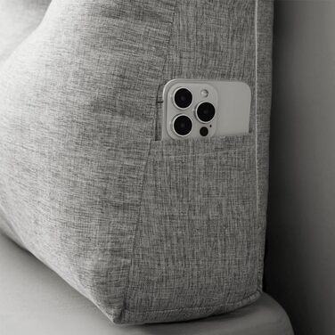 Подушка для спини OHMG, клиноподібна, підходить для ліжка та дивана, подушка для читання та поперекового відділу хребта, подушка зі знімним ремінцем для шиї та чохлом, який можна прати, практична бічна кишеня (світло-сірий, 200 x 50 x 20 см) Світло-сірий 