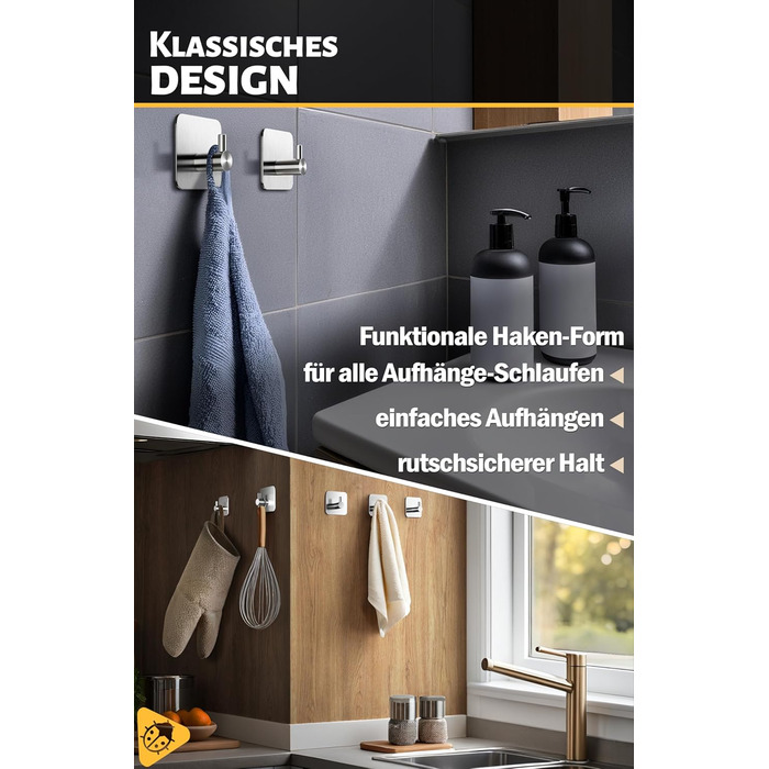 Рушникосушка Menz без свердління, 6 шт. - гачки для рушників для ванної з нержавіючої сталі, водонепроникні клейкі гачки, стильні