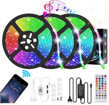 Світлодіодні стрічки Elitlife Bluetooth, 15 м (3x5 м) 49,2 футів водонепроникні IP65 RGB SMD5050 світлодіодні стрічки з розумним контролером Bluetooth 40 клавіш дистанційного керування для дому, саду, декору Світлодіодна стрічка Bluetooth 15 м