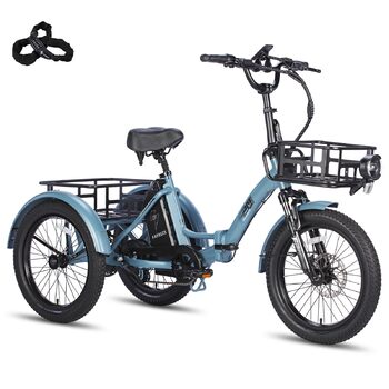 Триколісний електровелосипед Street Legal Офіційний Жіночий/Чоловічий електровелосипед 180 кг, товстий електровелосипед 48 В, електричний велосипед 3 колеса для дорослих, людей похилого віку, складний електровелосипед 20 дюймів вантажний велосипед синього