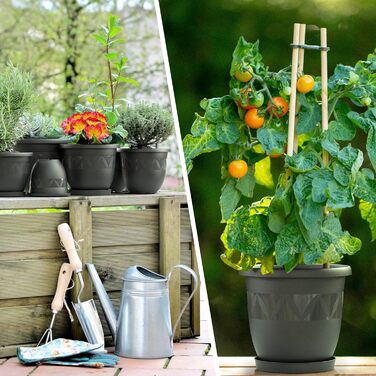 Горщик для квітів Plastard діаметр 40 см з блюдцем колір антрацит круглий кашпо для квітів садовий горщик з пластику стійкий до ат