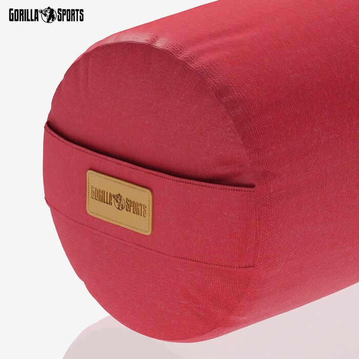 Підкладка для йоги GORILLA SPORTS - Ø20 см, чохол, який можна прати, виготовлена зі 100 бавовни, з наповнювачем зі спельти, ручка для перенесення, вибір кольорів - йога-рулон, подушка для йоги, підкладка для йоги, пілатес, для відновлювальної йоги, червон
