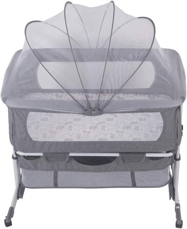Дитяче ліжко для тумбочки, складне, 2-в-1, дитяче ліжко, портативне, з сітчастими вікнами, поворотні колеса, москітна сітка для ліжка, складне, дитяча колиска 92*58*70-90 см (сіре)