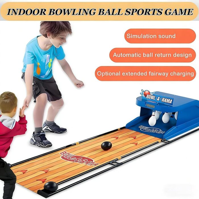 Електронний боулінг для домашнього використання - Складаний аркадний автомат з автоматичним налаштуванням кеглей, світлодіодним дисплеєм та звуком - Портативне спортивне обладнання для відпочинку та офісу, вечірок та заходів (2 м/6 футів)