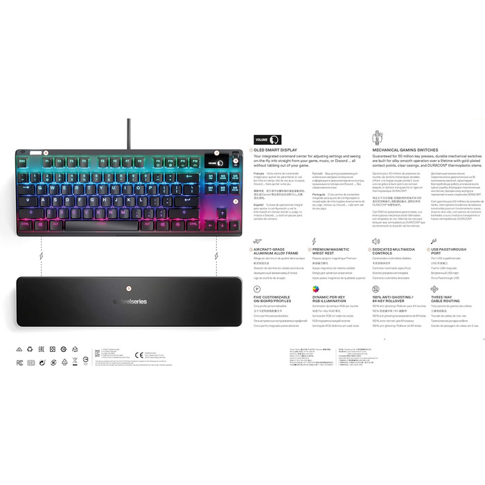 Механічна ігрова клавіатура - компактна (TKL) - OLED Smart Display - червоний перемикач - німецька (QWERTZ) розкладка - компактна