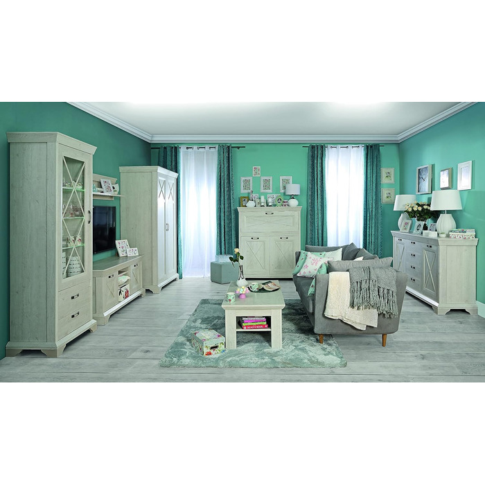 Шафа 120 130, Шафа для спальні, Сільський стиль, 2-дверна шафа з полицями та вішалкою для одягу, Декор дерева Сосна біла, 123 см завширшки x 210 см заввишки x 66 см завглибшки, Сосна біла 66,2 x 123 x 210,3 см, 2-дверна шафа, Одинарна