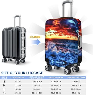 Чохол для валізи Морська бриза та схід сонця з принтом, еластичний захист від подряпин та пилу, чорний, розмір 85 см
