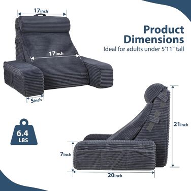 Регульована подушка для читання та спинка Vekkia - зонована піна різної щільності для цілеспрямованої підтримки, бічні кишені XL - крісло-ліжко для читання, гри, відпочинку та відпочинку