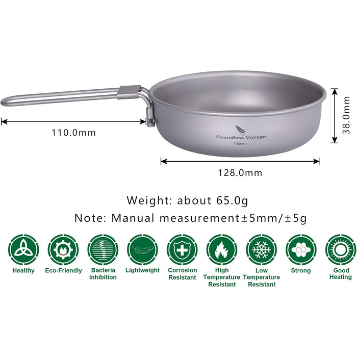 Безмежна подорож Титанова сковорода зі складною ручкою Відкрита кемпінгова сковорода Посуд Титанова сковорода Ti15170B