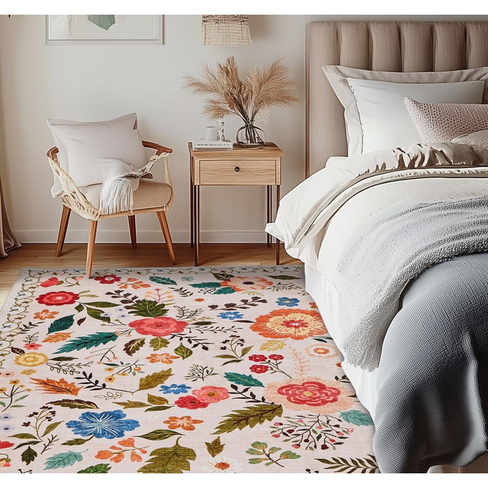 Килим для передпокою, який можна прати, доріжка з коротким ворсом, вінтажний квітковий візерунок, низький ворс, килим для вітальні, м&39який килимок для приліжкової підлоги, килимок/декор/спальня/дитяча кімната, 80x150 см, бежевий/рожевий, прямокутний 80 