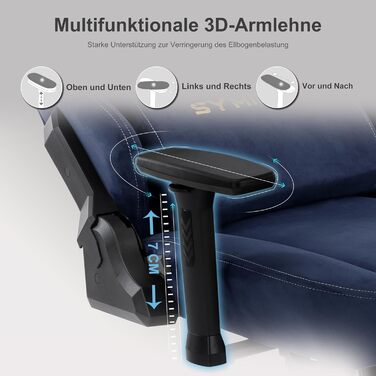 Ігрове крісло Symino з латексною подушкою сидіння, вантажопідйомність 300 кг, ергономічне комп&39ютерне крісло з поперековою опорою та підголівником з піни з ефектом пам&39яті, дихаюче офісне крісло зі штучної замші, темно-синє